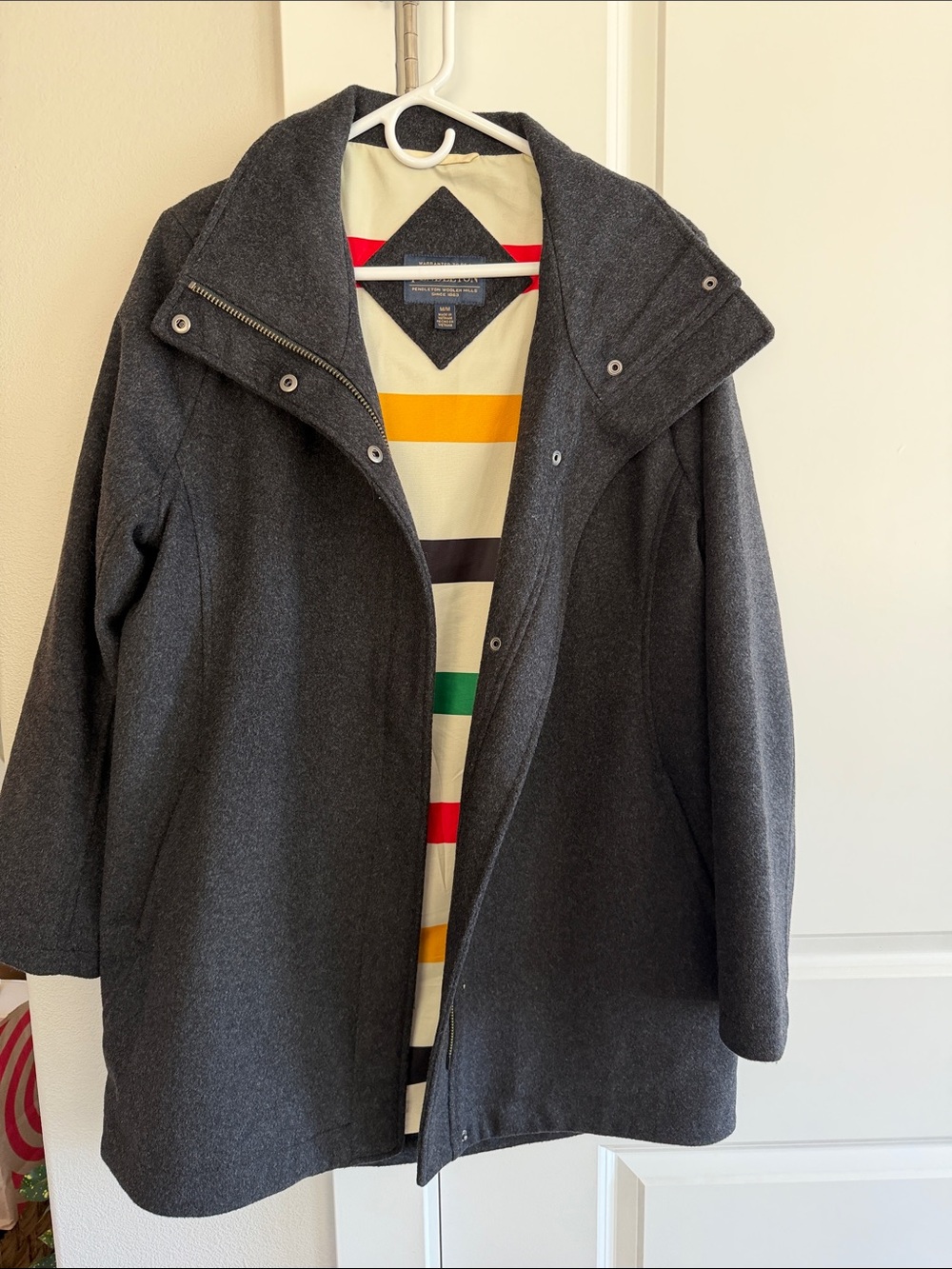 Pendleton Charcoal Gray Pea Coat with Striped Lining